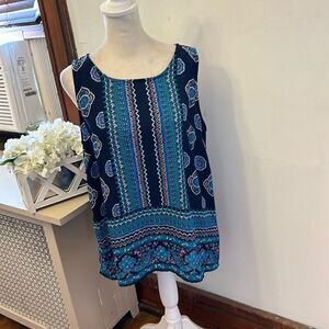 Cynthia Rowley blue purple print button back sleeveless blouse Size M EUC